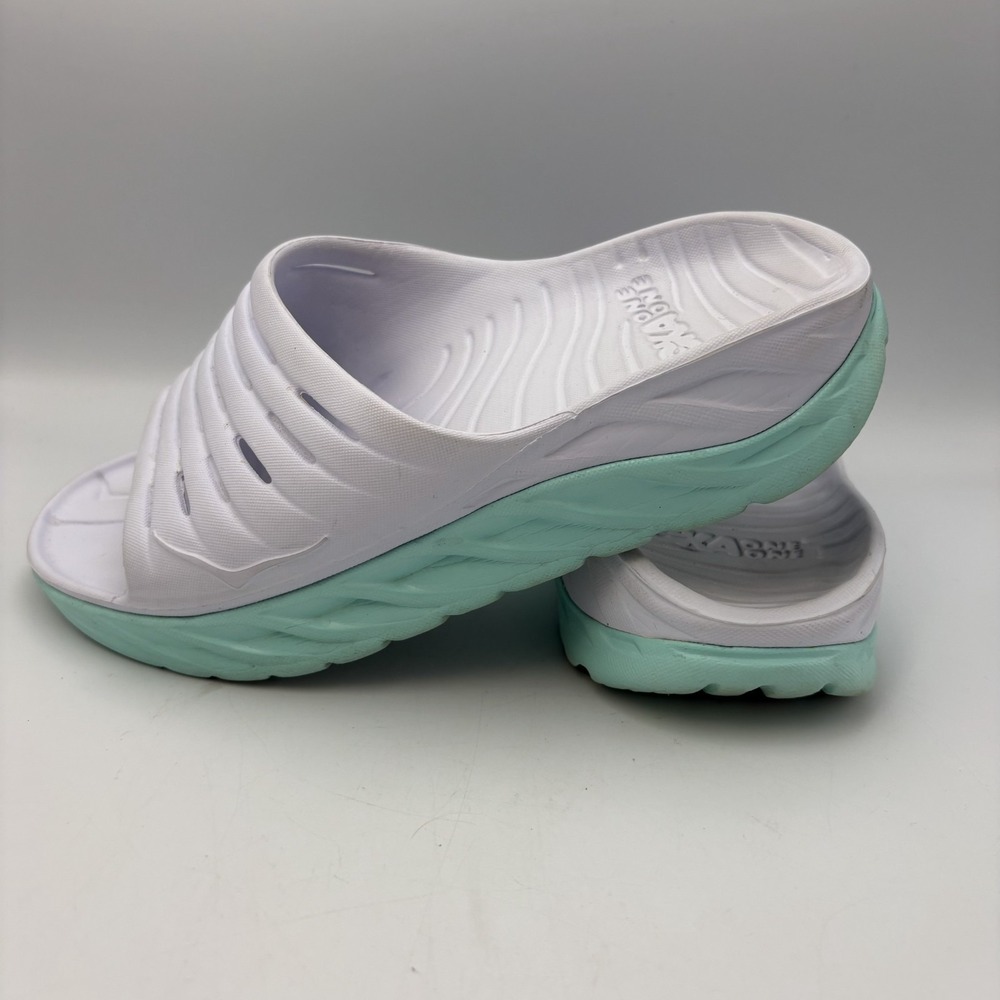 Hoka One One Ora Recovery Slides Womens Size 9 Mens 7 White Mint Green Slip On